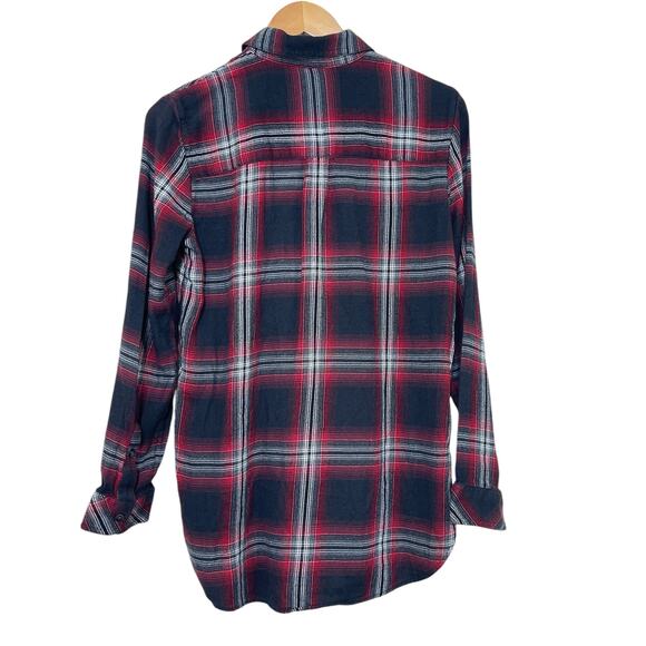 Madewell Women's Small Black Red Plaid Long Sleeve Button Up Hi low Blouse Top - Picture 3 of 4